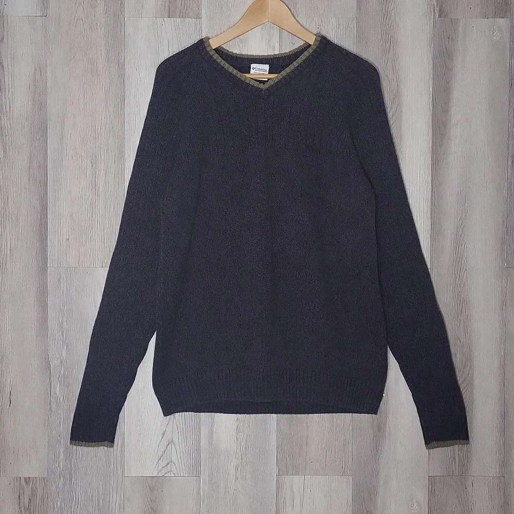 Columbia‎ Vintage Mens Large Grey V Neck Knit Cotton Sweater Outdoor Warm 90s